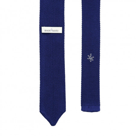 Mid blue white polka dots knitted tie
