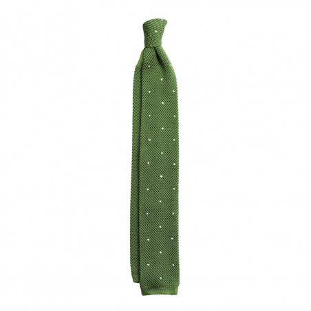 Cravatta a maglia verde oliva con pois bianchi