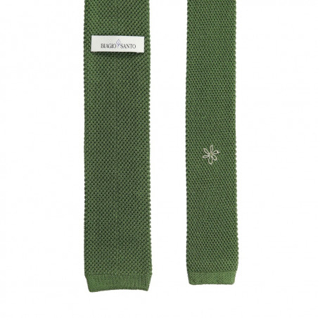 Cravatta a maglia verde oliva con pois bianchi