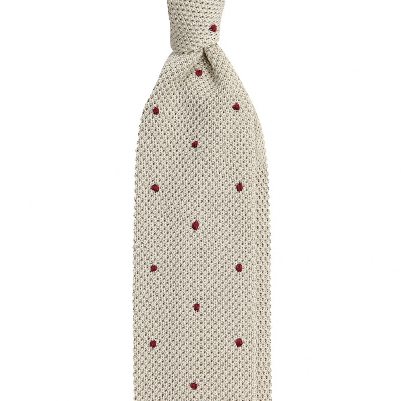 Cream burgundy white polka dots