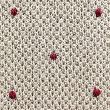 Cravatta a maglia crema con pois borgogna