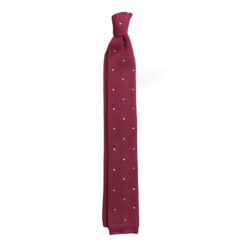 Cravatta a maglia magenta con pois bianchi