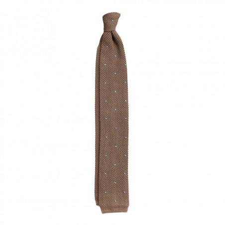 Cravatta a maglia tortora con pois turchesi