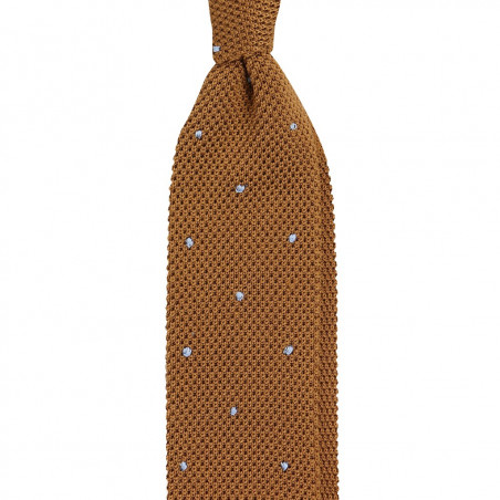 Cravatta a maglia nocciola con pois celesti Cravatta a maglia nocciola con pois celesti
