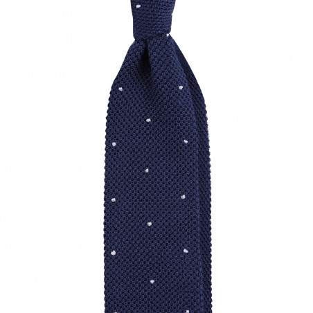 Cravatta a maglia navy con pois bianchi