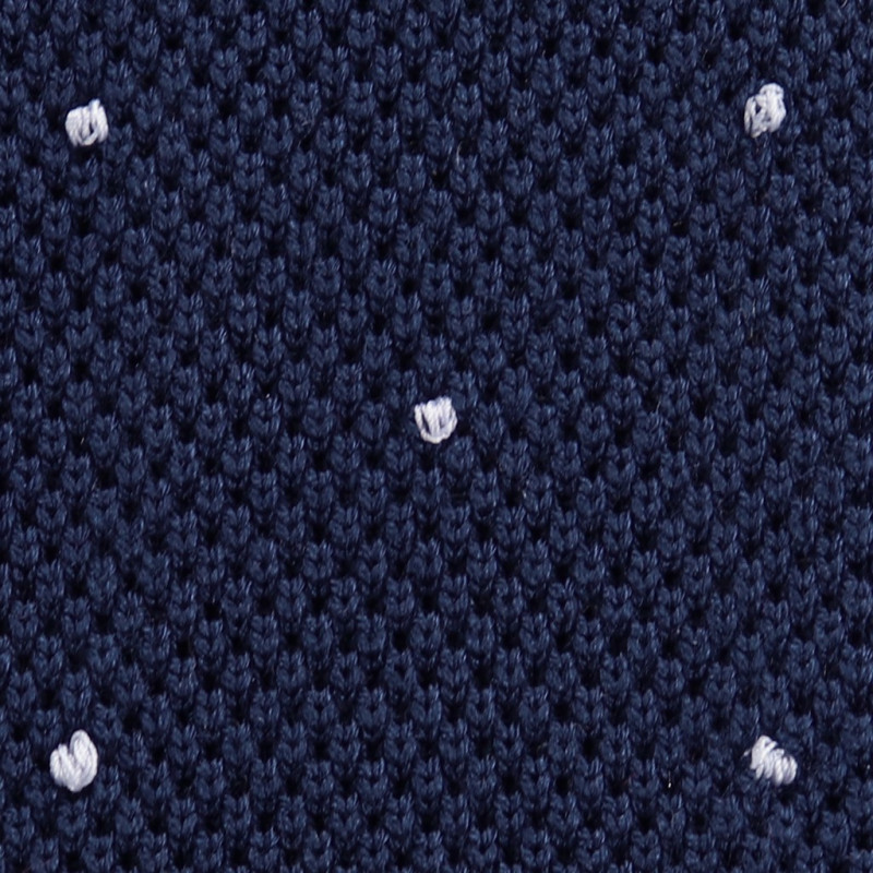 Cravatta a maglia navy con pois bianchi