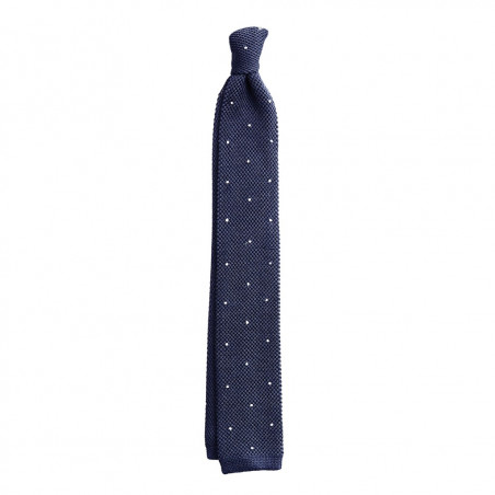 Cravatta a maglia navy con pois bianchi