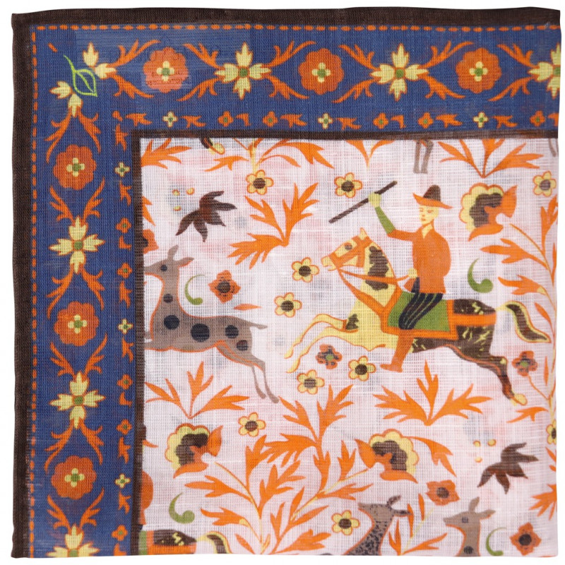 White Printed Animal Linen&Cotton Pochette