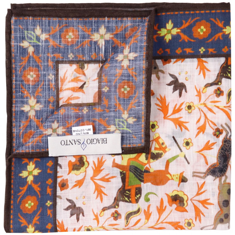 White Printed Animal Linen&Cotton Pochette