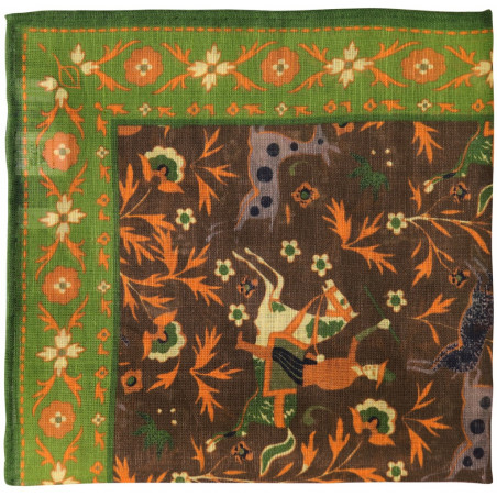 Brown Printed Animal Linen&Cotton Pochette