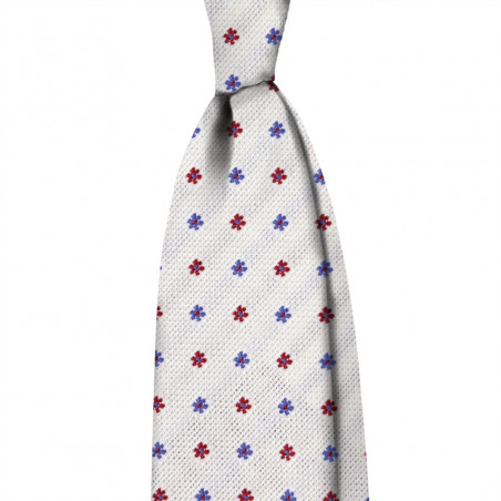 Light Blue and Red Flowers on White grenadine Light Blue and Red Flowers on White grenadine