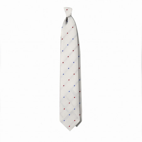 Light Blue and Red Flowers Polka Dots on White grenadine