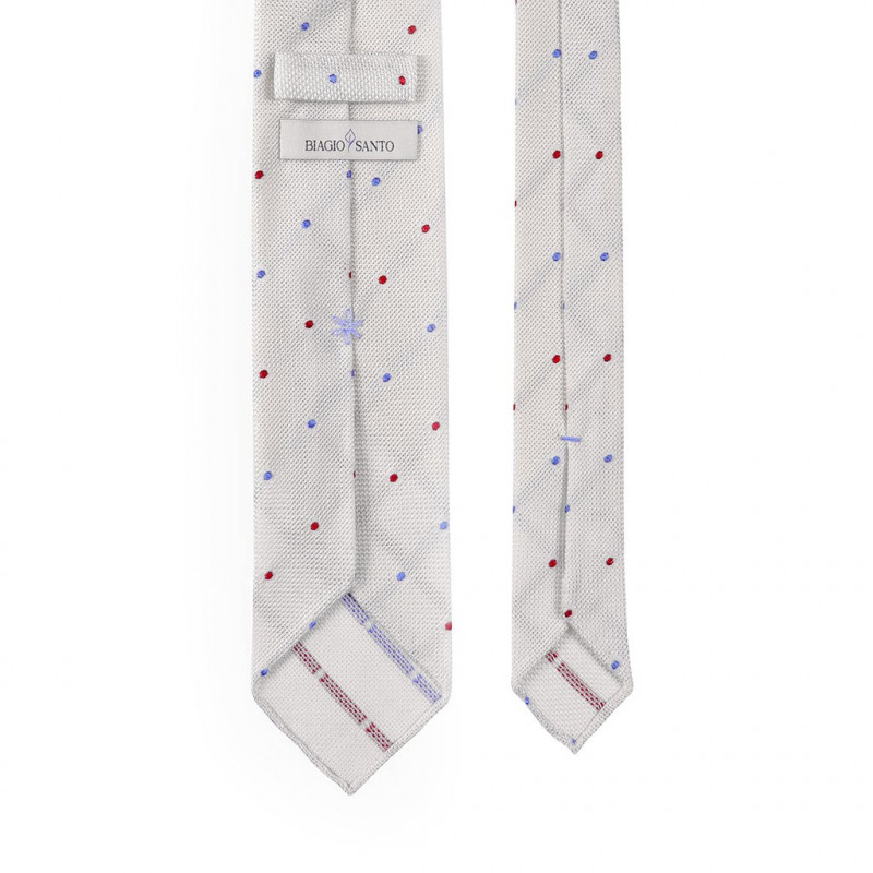 Light Blue and Red Flowers Polka Dots on White grenadine