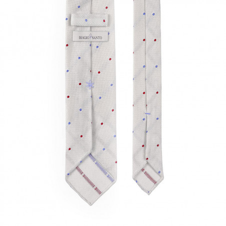 Pois celesti e rossi su garza bianco