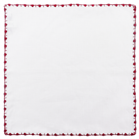 Red pocket square with arched crochet