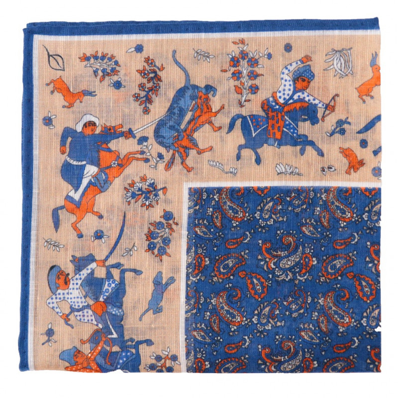 Hunting motif beige and blue