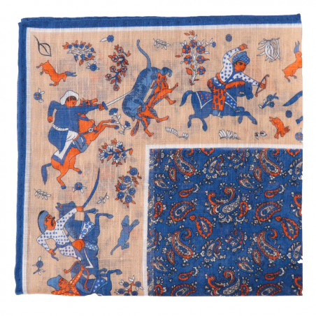 Hunting motif beige and blue