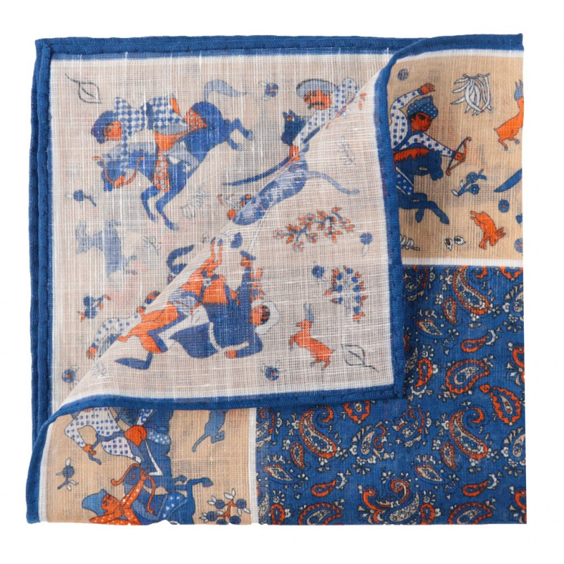 Hunting motif beige and blue