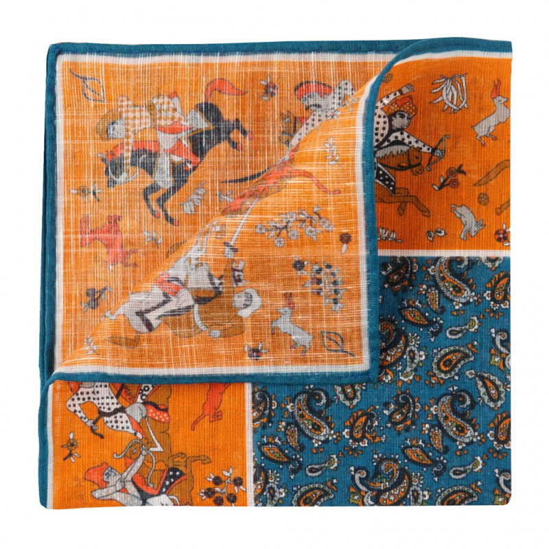 Hunting motif orange and light blue Hunting motif orange and light blue