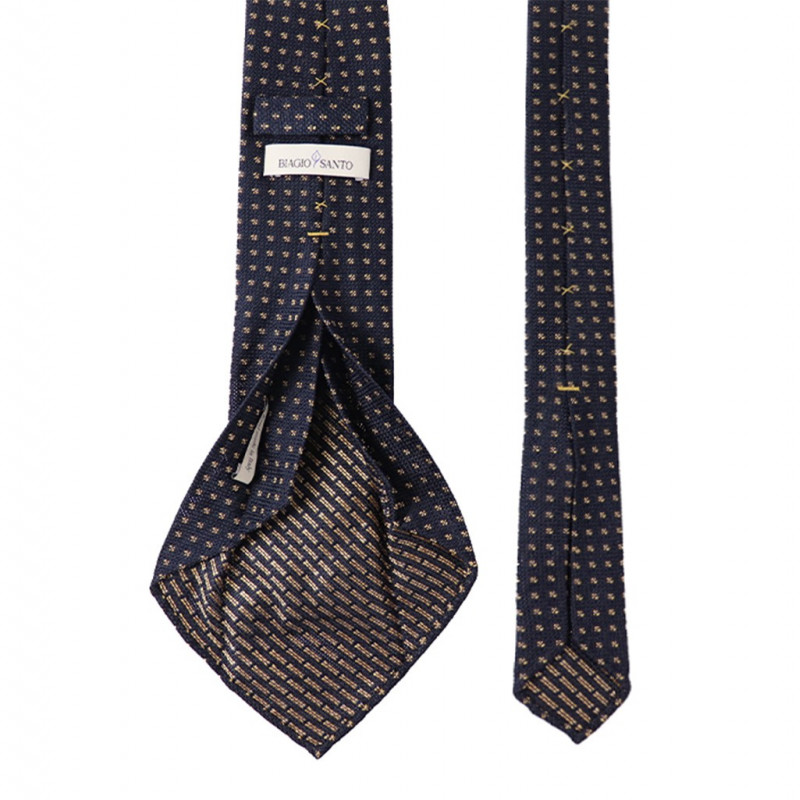 Micro-disegno 7 pieghe giallo su garza blu Micro-disegno 7 pieghe giallo su garza blu