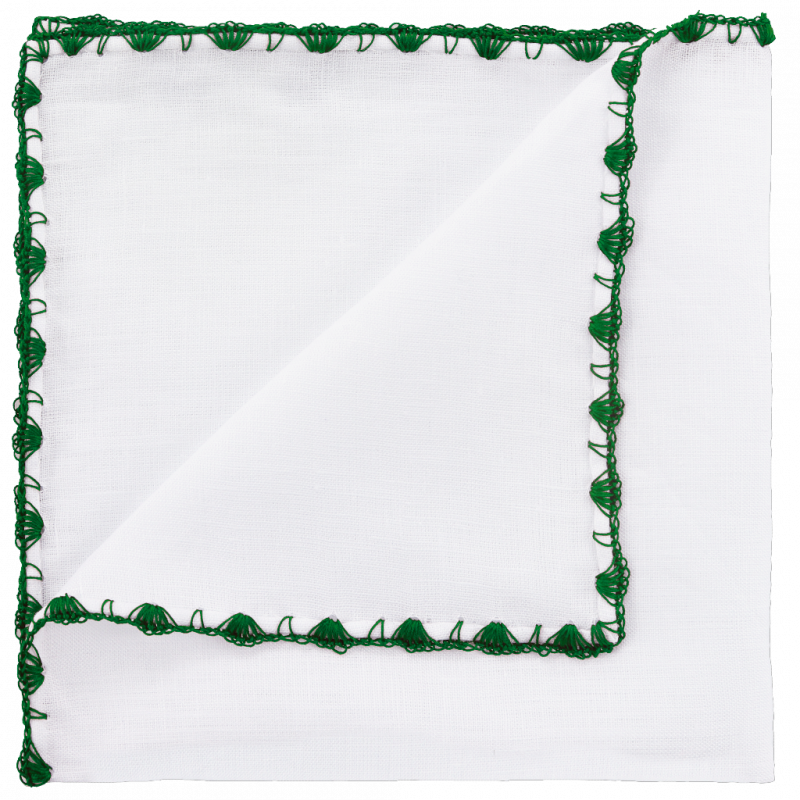 Green pocket square with arched crochet