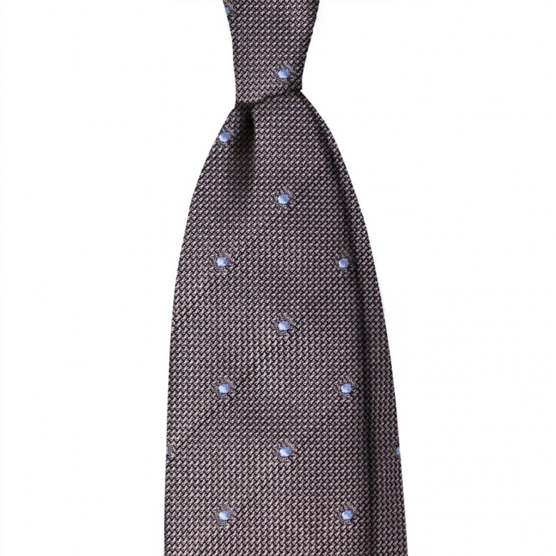 7 folds grey grenadine with light blue polka dots