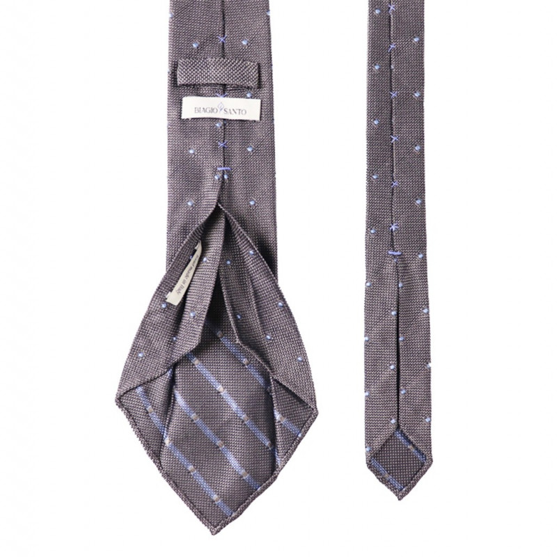 7 folds grey grenadine with light blue polka dots