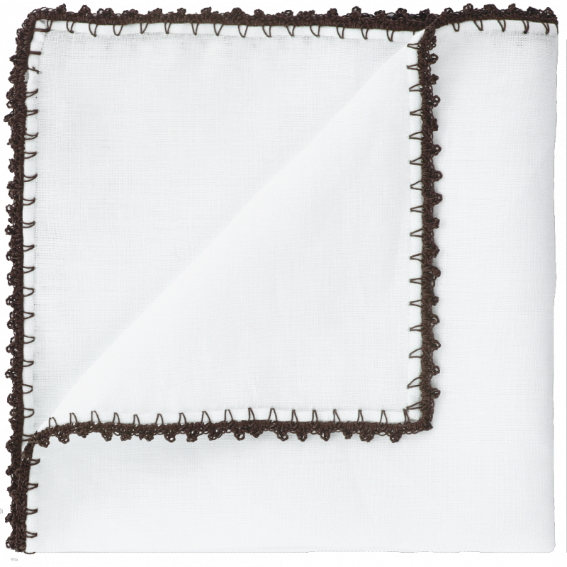 Brown pocket square with pippioli crochet