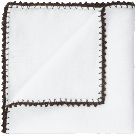 Brown pocket square with pippioli crochet