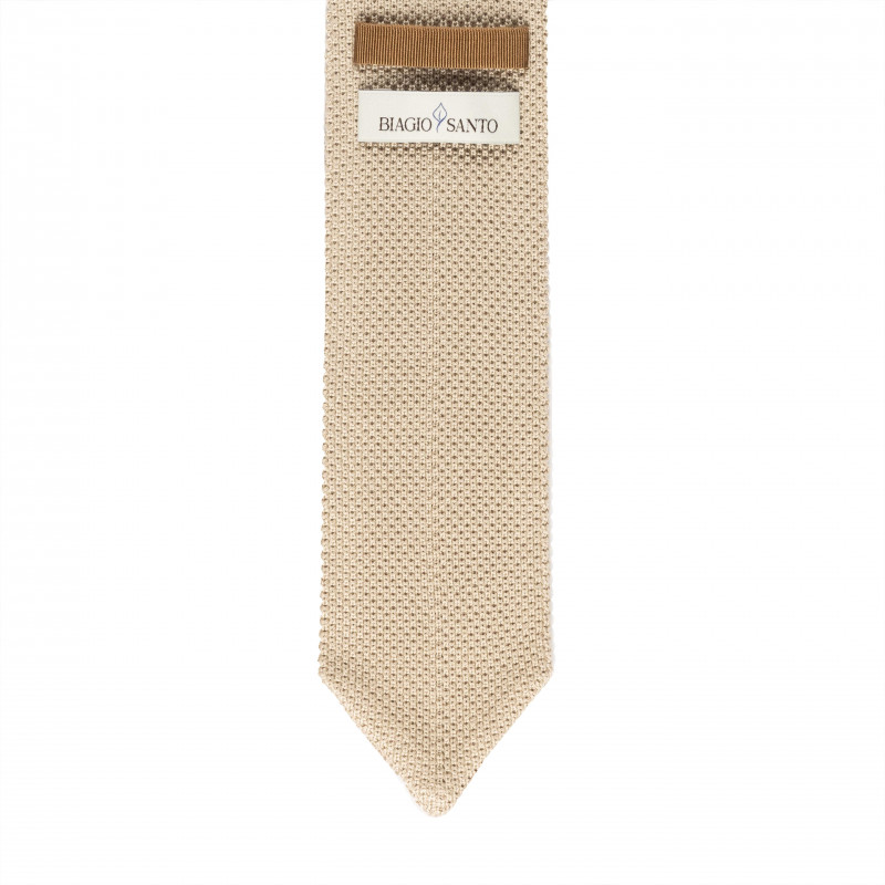 Beige silk knitted tie