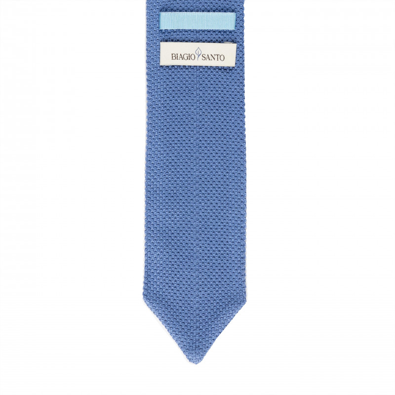 Cravatta a maglia in seta blu savoia