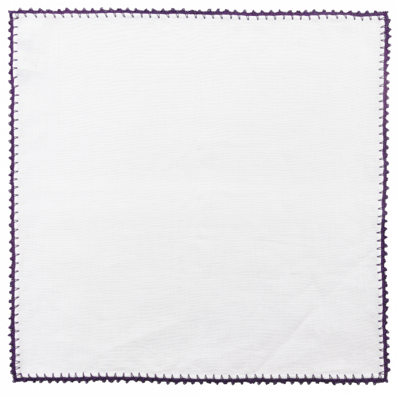 Purple pocket square with pippioli crochet