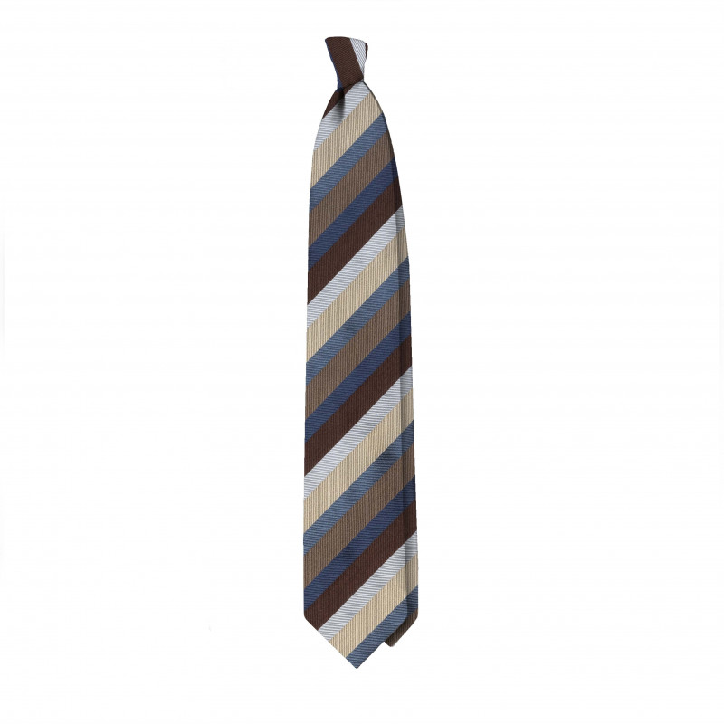 Jacquard stripe 3 folds tie - Blue/Brown
