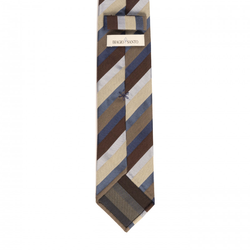 Jacquard stripe 3 folds tie - Blue/Brown