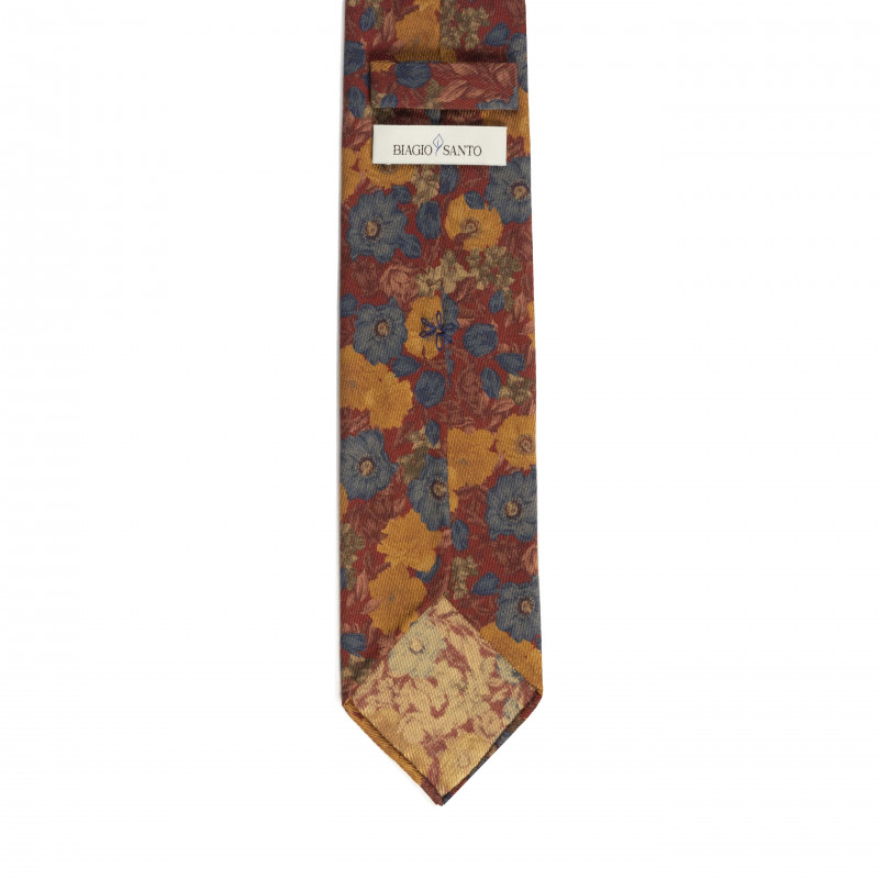 Vintage flower 3 folds tie - Bordeaux