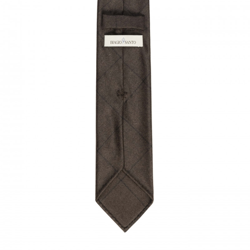 Check 3 folds wool/cashmere tie - Brown