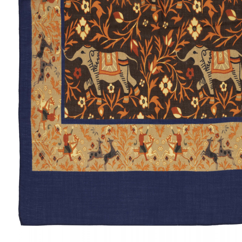 Elephant motif printed wool/cashmere...