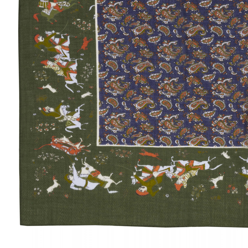 Paisley motif printed wool/cashmere...