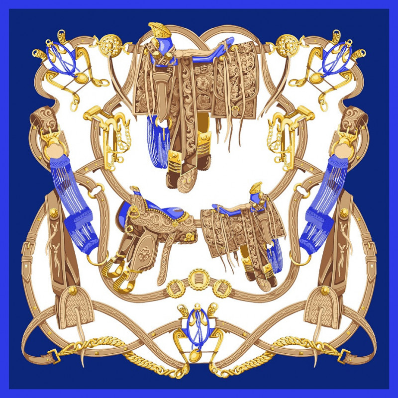 Silk belts motif foulard - Blue/gold