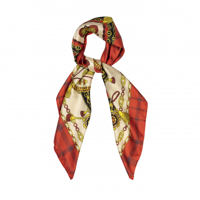 Foulard seta catene oro - Rosso