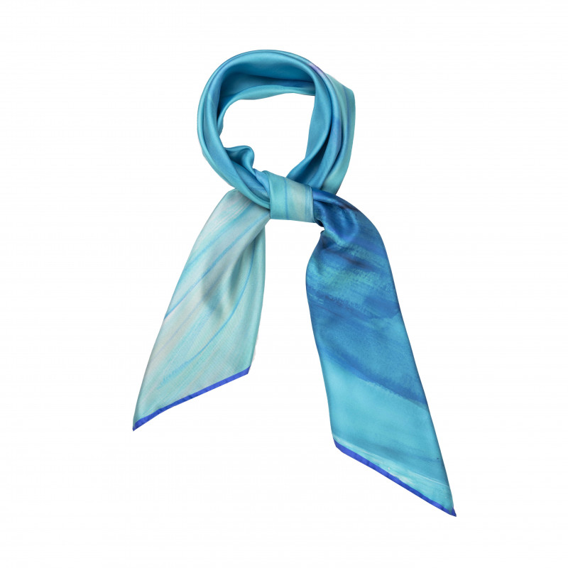 Silk foulard abstract motif- Blue