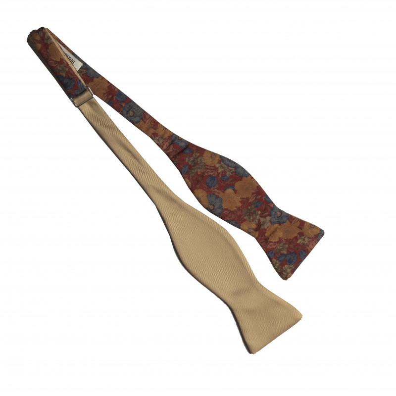 Double face self bow tie - Flowers/beige