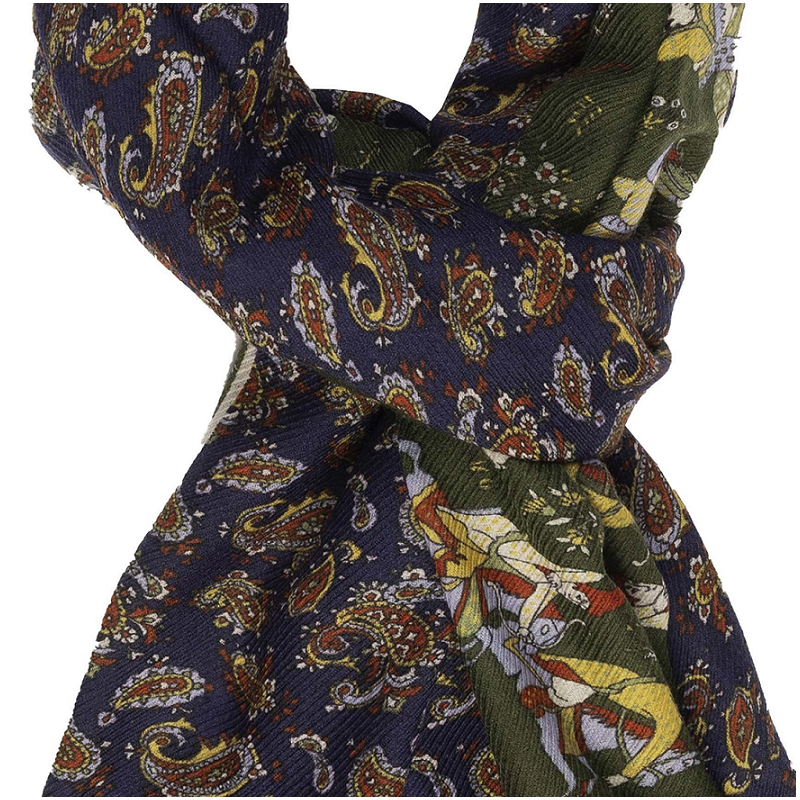 Paisley motif printed wool/cashmere...