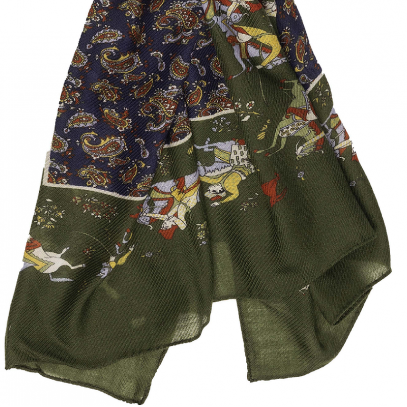 Paisley motif printed wool/cashmere...