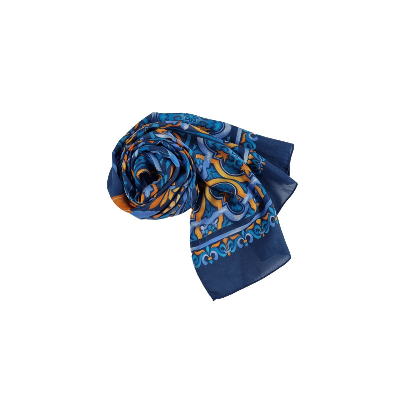 Printed Cashmere/modal scarf blue