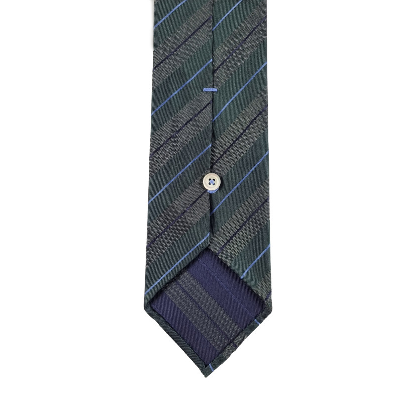 Silk stripes 3 folds unlined tie - green Silk stripes 3 folds unlined tie - green