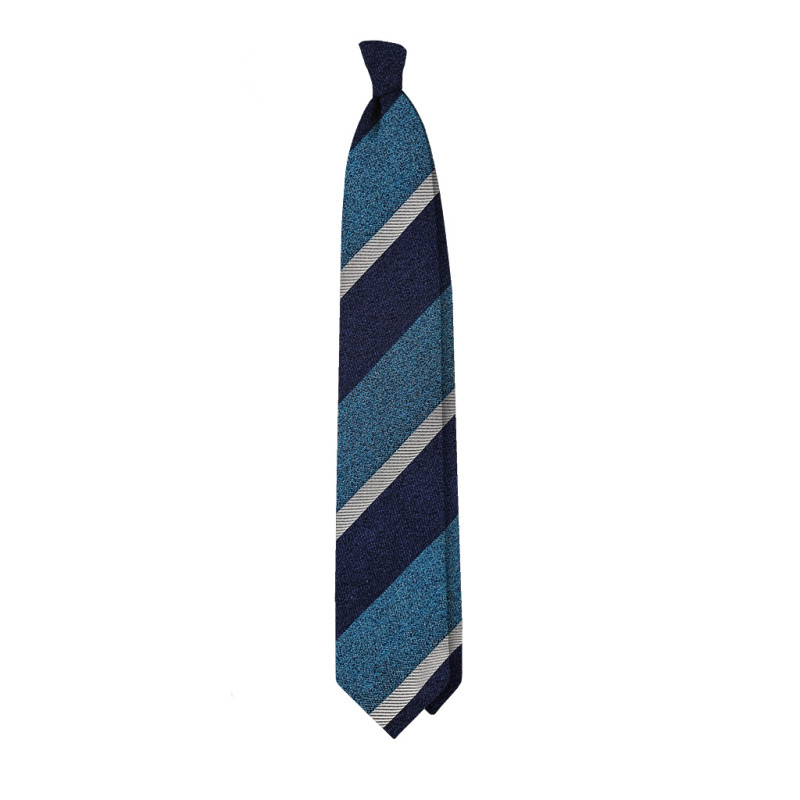 jacquard stripes 3 folds tie - navy/teal