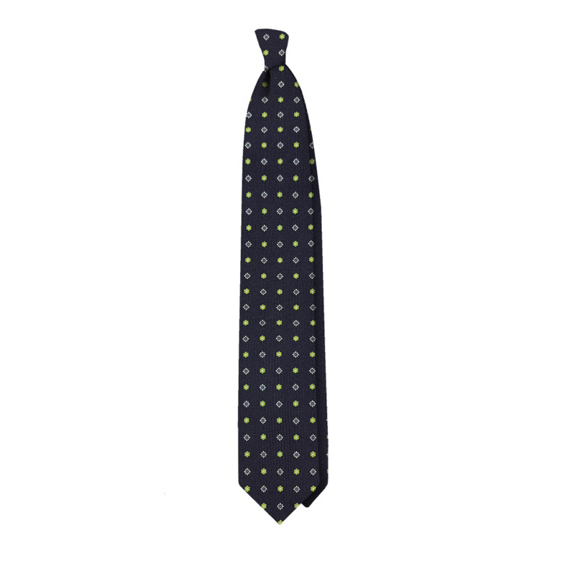 Flower 3 Folds silk tie  - navy