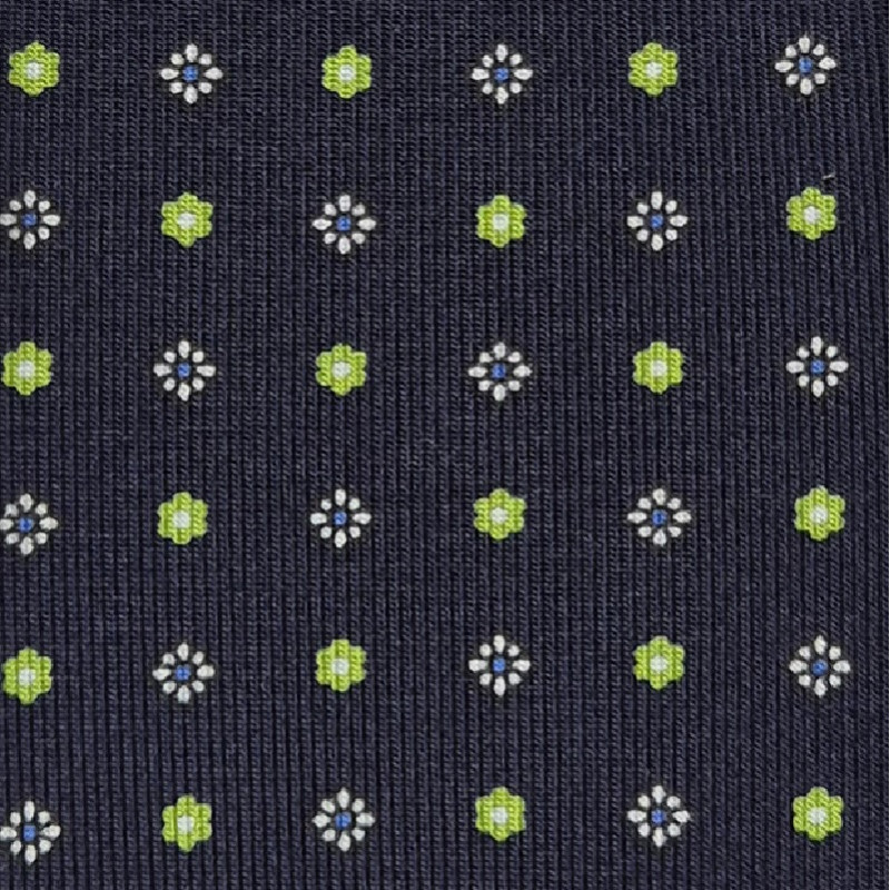 Flower 3 Folds silk tie  - navy