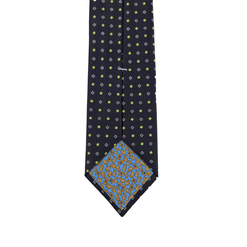 Flower 3 Folds silk tie  - navy